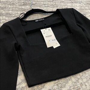 Zara Elegant Black Long Sleeve Crop Top